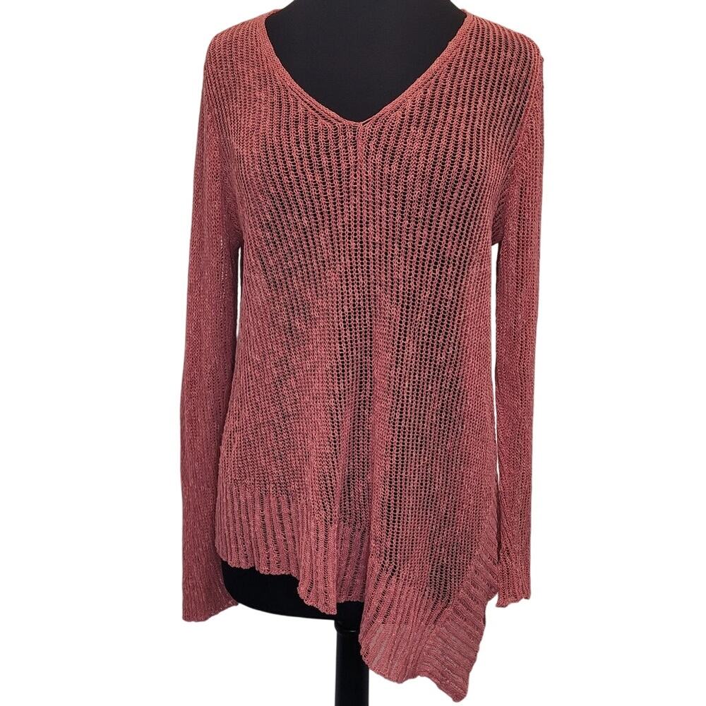 Eileen Fisher Asymmetrical Open Knit Sweater Pink M